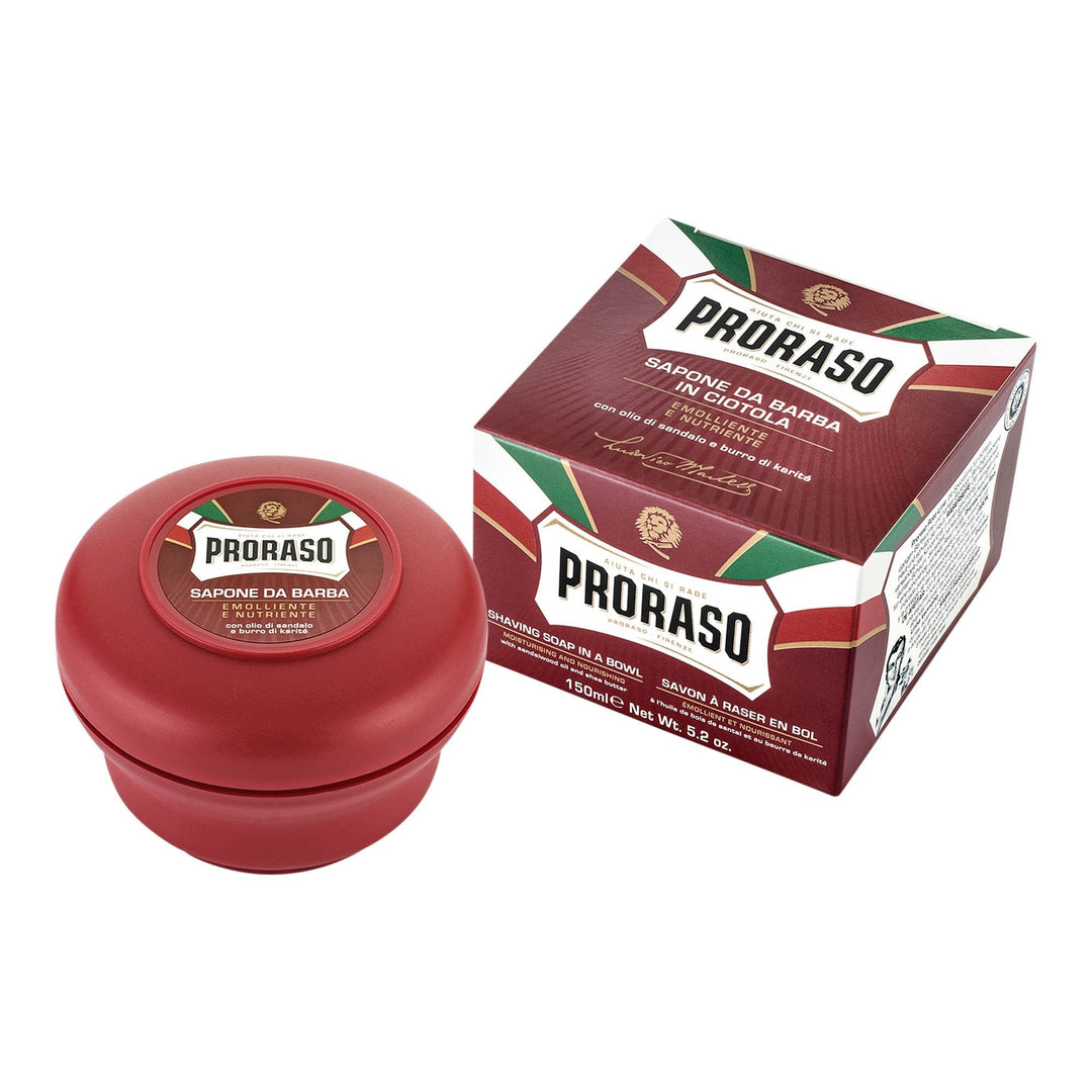 Rød plastboks med italiensk barbersåpe. 