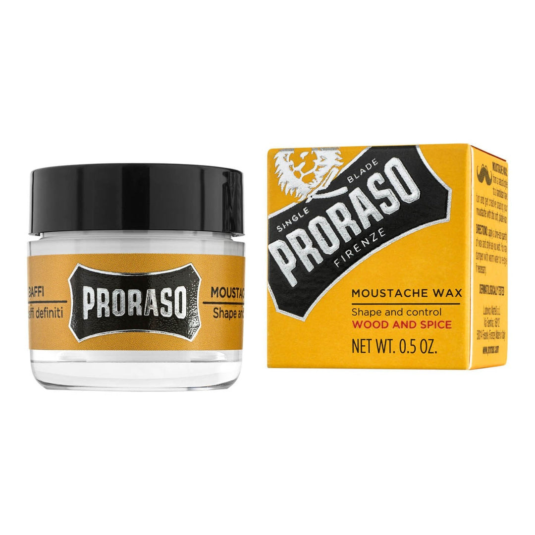 Glasskrukke med sort skrulokk. Italiensk bartevoks fra Proraso. 