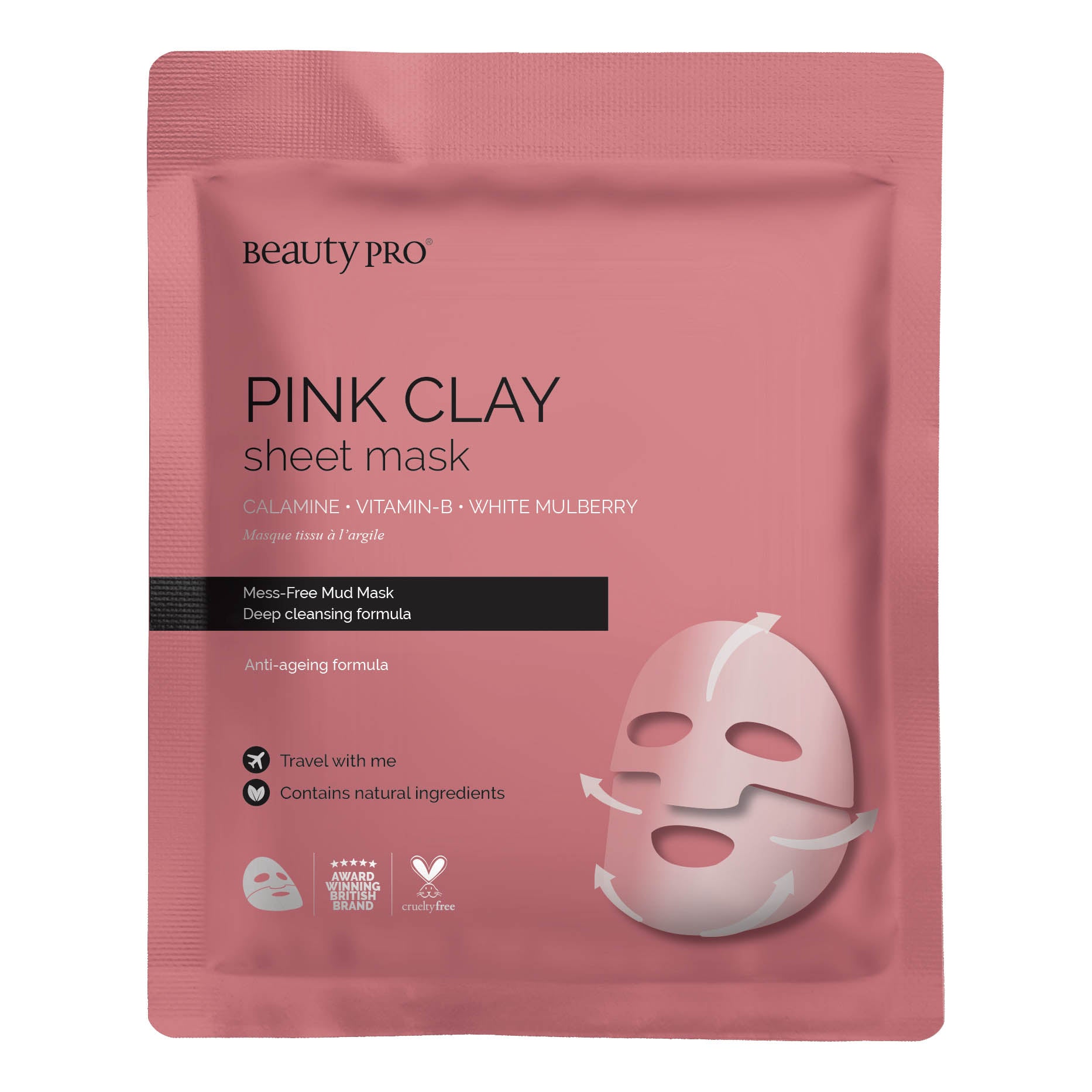 Beauty Pro - Pink Clay Sheet Ansiktsmaske - KOMÉ.NO