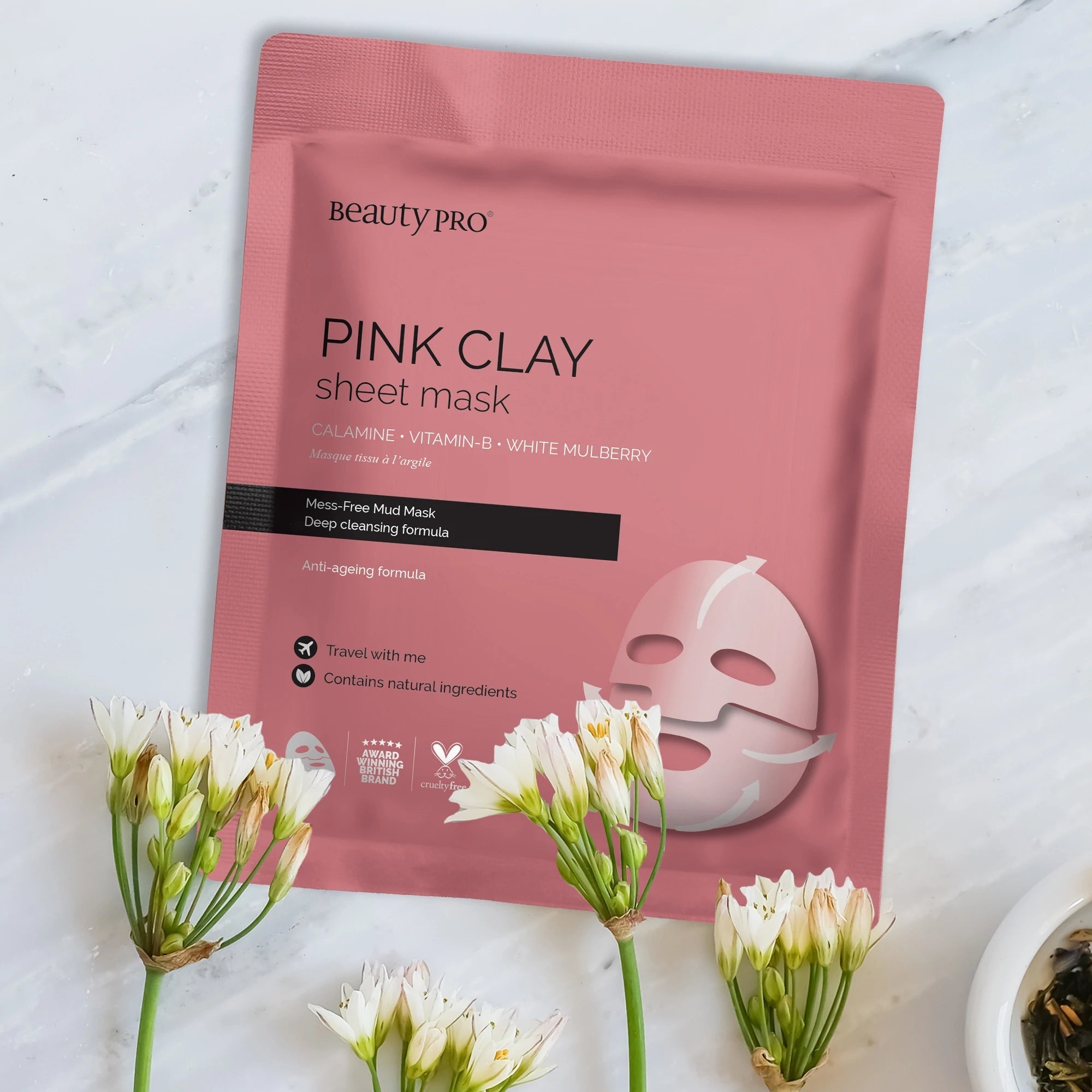 Beauty Pro - Pink Clay Sheet Ansiktsmaske - KOMÉ.NO