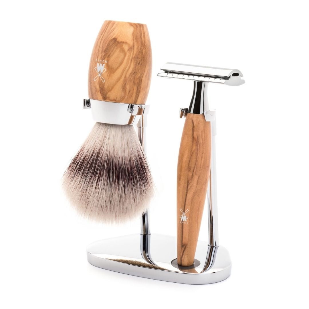 Mühle - Kosmo Silvertip Fibre barbersett 3 deler (Oliventre) - KOMÉ.NO